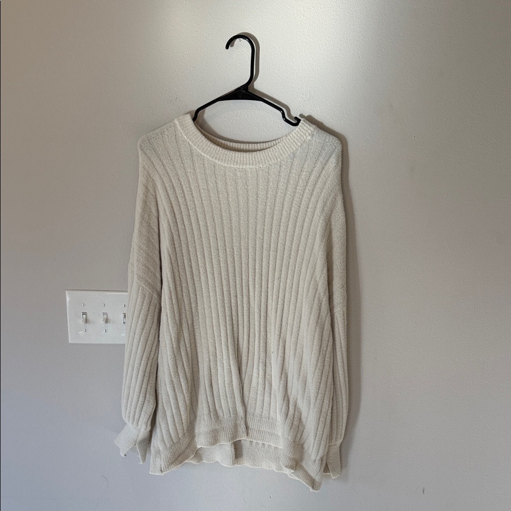 Aerie Cream Ribbed Crew Neck Sweater